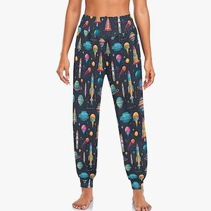 Women’s Outer Space Alien Spaceship Galaxy Joggers Lounge Pants Size XL